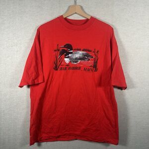 Vintage 1991 Bar Harbor Maine Red Hanes T-shirt Swimming Ducks XXL Jekyll & Hyde